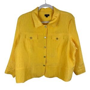 ELCC Bright Yellow Textured Collared Lightweight Lined Button Up Jacket Size 3X